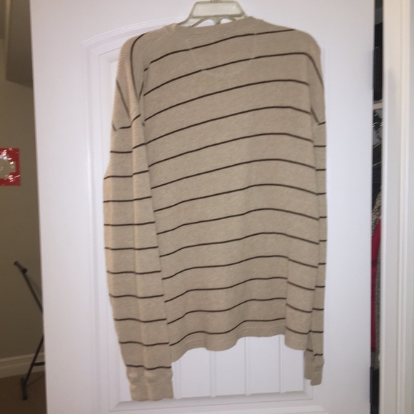 ❌❌SOLD STRIPED TAN BEACHY HENLEY LONG SLEEVE - Picture 8 of 8